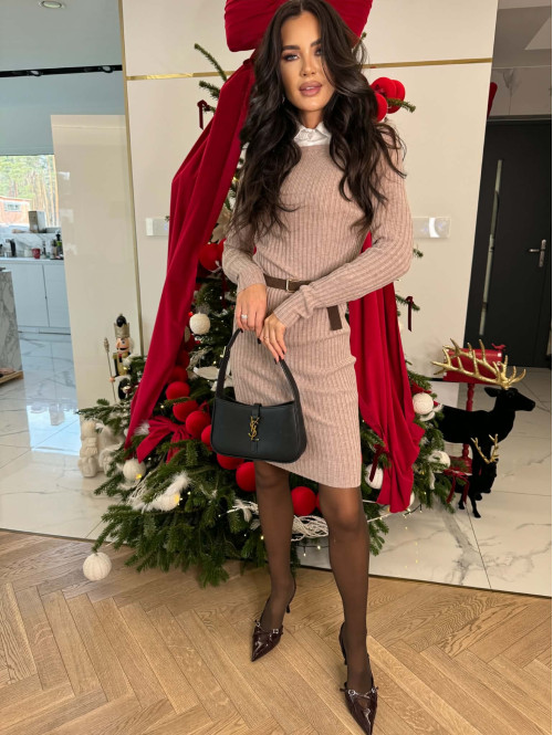 Beżowa sukienka dzianinowa DRAGON 190