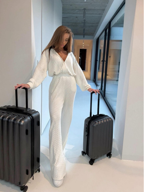 Biały kombinezon o warkoczowym splocie ASPEN 183 - photo #0