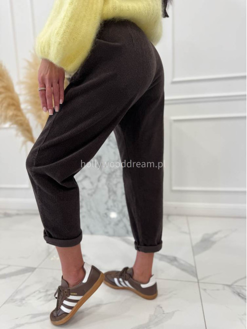 Czekoladowe spodnie sztruksowe z gumką w pasie AMADEO 52 - photo #12