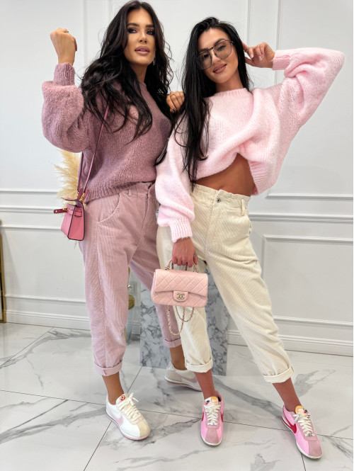 Beżowe spodnie sztruksowe z gumką w pasie AMADEO 52