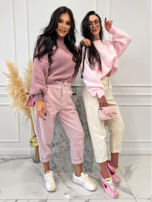 Beżowe spodnie sztruksowe z gumką w pasie AMADEO 52 - photo #1