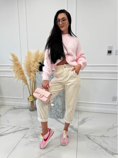 Beżowe spodnie sztruksowe z gumką w pasie AMADEO 52 - photo #12