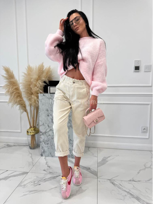 Beżowe spodnie sztruksowe z gumką w pasie AMADEO 52 - photo #11