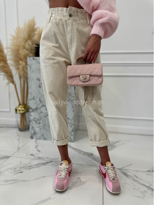 Beżowe spodnie sztruksowe z gumką w pasie AMADEO 52 - photo #14