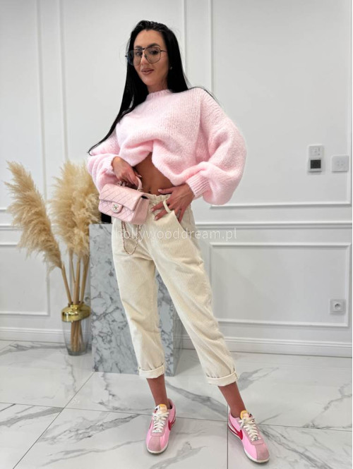 Beżowe spodnie sztruksowe z gumką w pasie AMADEO 52 - photo #5