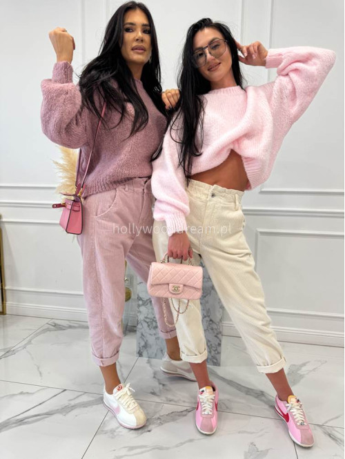 Beżowe spodnie sztruksowe z gumką w pasie AMADEO 52 - photo #8