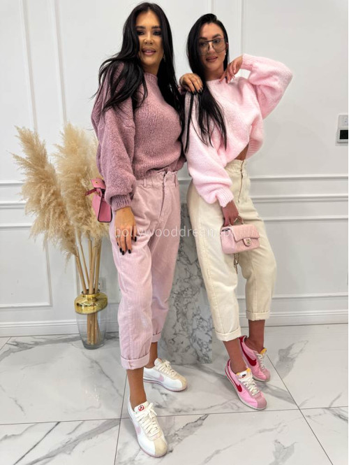 Beżowe spodnie sztruksowe z gumką w pasie AMADEO 52 - photo #19