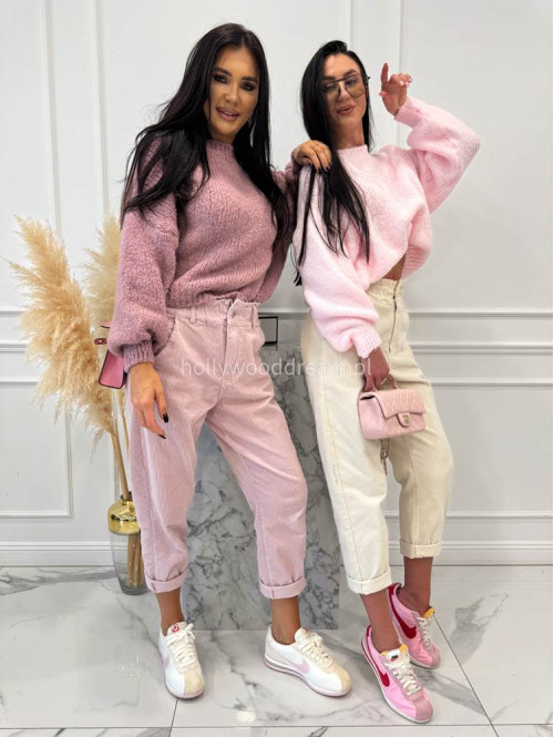 Beżowe spodnie sztruksowe z gumką w pasie AMADEO 52 - photo #15