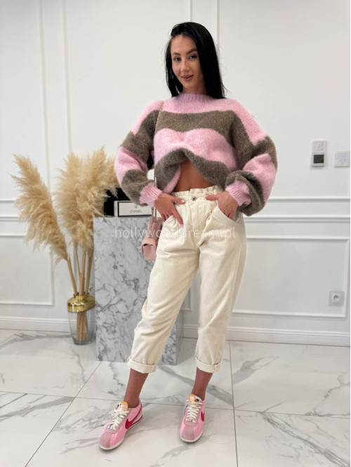 Beżowe spodnie sztruksowe z gumką w pasie AMADEO 52 - photo #4