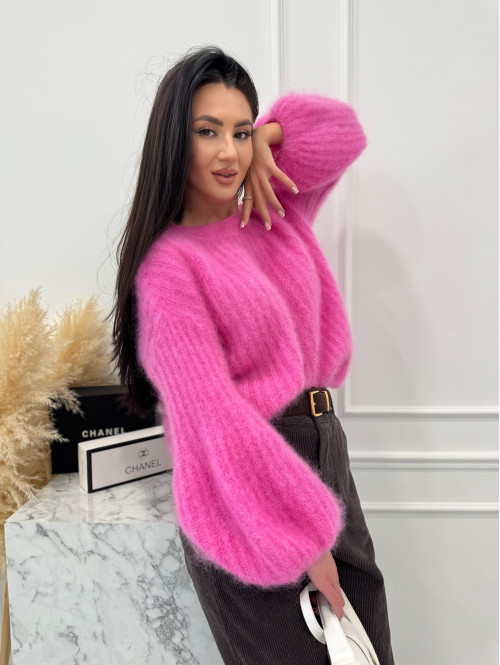 Neon róż sweter moherowy z poszerzanymi rękawami WALENCJA 02,52