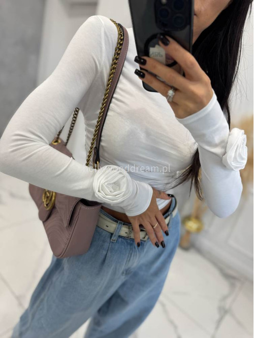 Biała bluzka bawełniana z różami na rękawie Róża 52