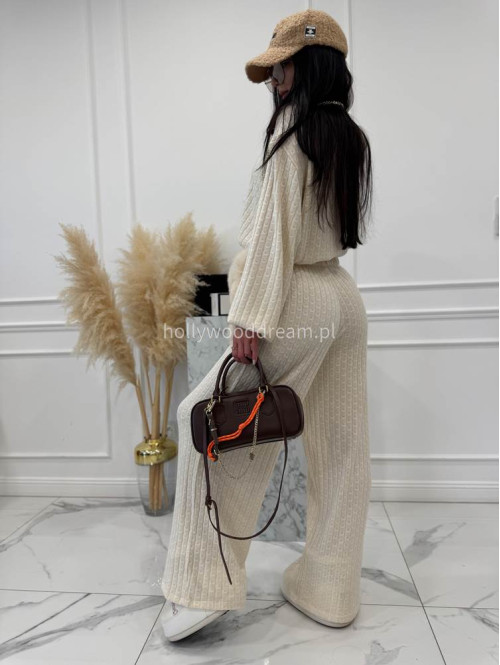 Kremowy komplet bluzka+ spodnie o warkoczowym splocie Sindi 183 - photo #12