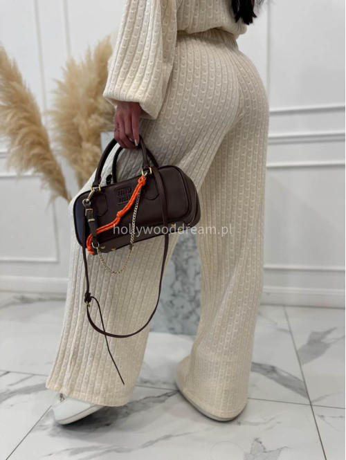 Kremowy komplet bluzka+ spodnie o warkoczowym splocie Sindi 183 - photo #13