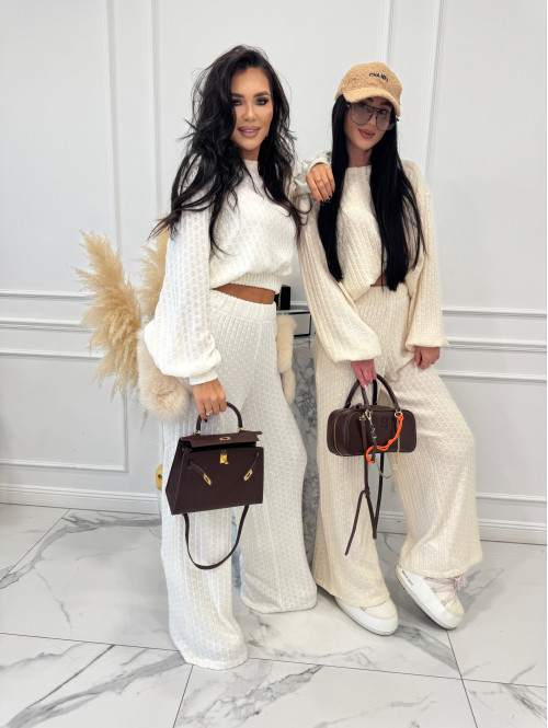 Biały komplet bluzka + spodnie o warkoczowym splocie Sindi 183 - photo #8