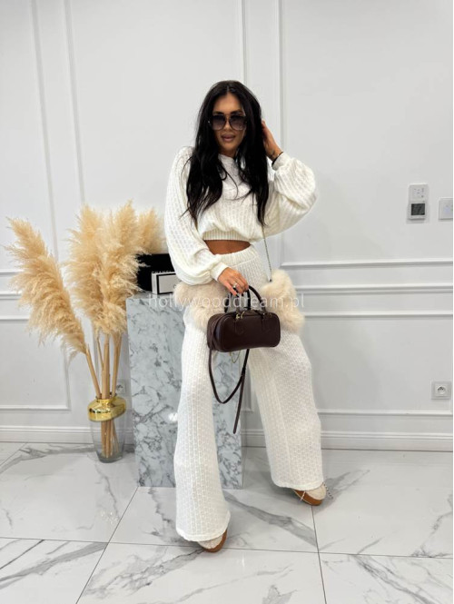 Biały komplet bluzka + spodnie o warkoczowym splocie Sindi 183 - photo #14