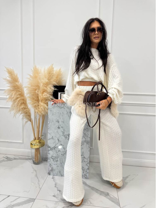 Biały komplet bluzka + spodnie o warkoczowym splocie Sindi 183 - photo #16
