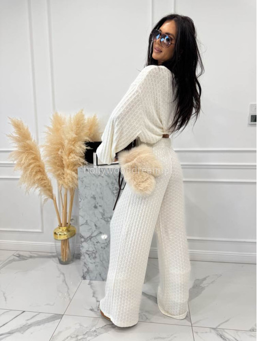 Biały komplet bluzka + spodnie o warkoczowym splocie Sindi 183 - photo #17