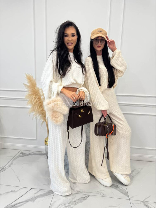 Biały komplet bluzka + spodnie o warkoczowym splocie Sindi 183 - photo #24