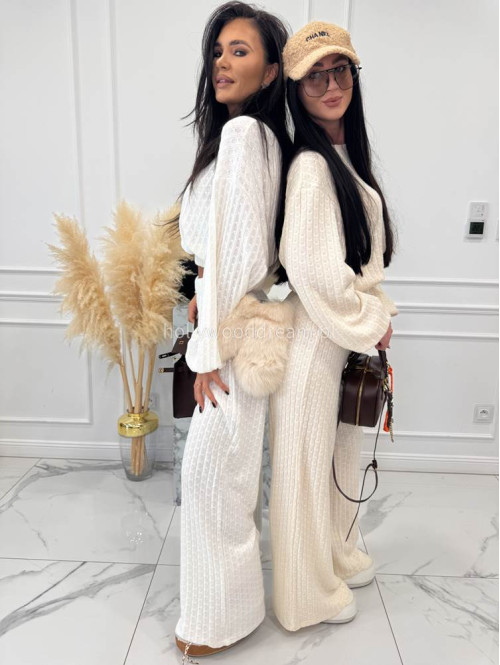 Biały komplet bluzka + spodnie o warkoczowym splocie Sindi 183 - photo #27