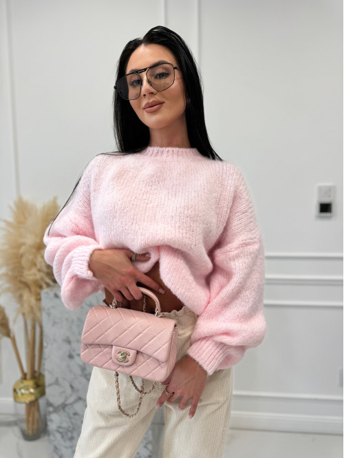 Jasny pudrowy róż sweter oversize KSAWERY 06,52,19