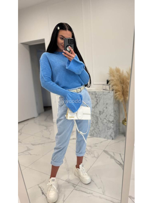 Niebieski sweter z baby alpaką i falbanką na rękawkach Lola 02 - photo #1