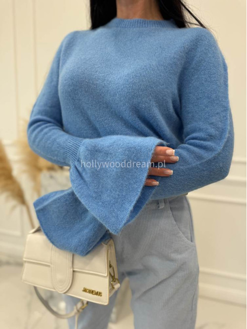 Niebieski sweter z baby alpaką i falbanką na rękawkach Lola 02 - photo #6
