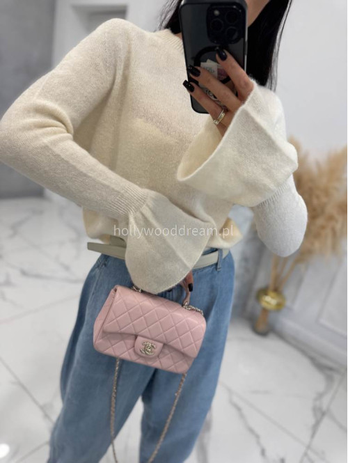 Kremowy sweter z baby alpaką i falbanką na rękawkach Lola 02 - photo #4