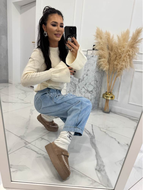 Kremowy sweter z baby alpaką i falbanką na rękawkach Lola 02 - photo #5