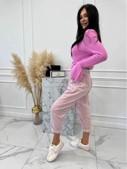 Różowy sweter z baby alpaką i falbanką na rękawkach Lola 02 - photo #3