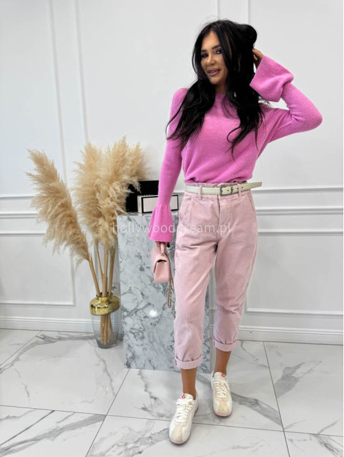 Różowy sweter z baby alpaką i falbanką na rękawkach Lola 02 - photo #4