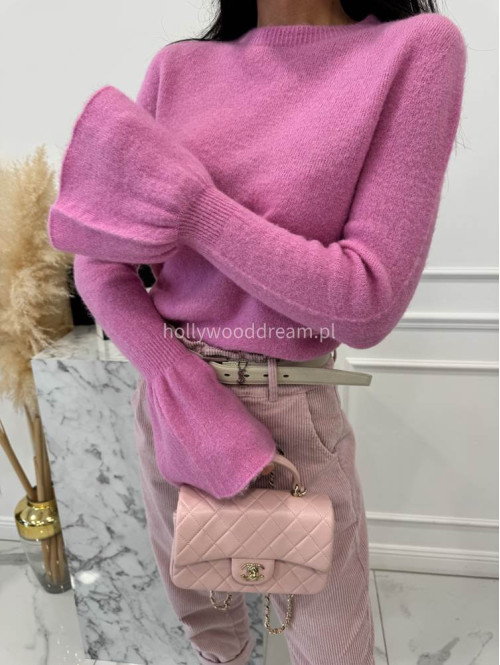 Różowy sweter z baby alpaką i falbanką na rękawkach Lola 02 - photo #6