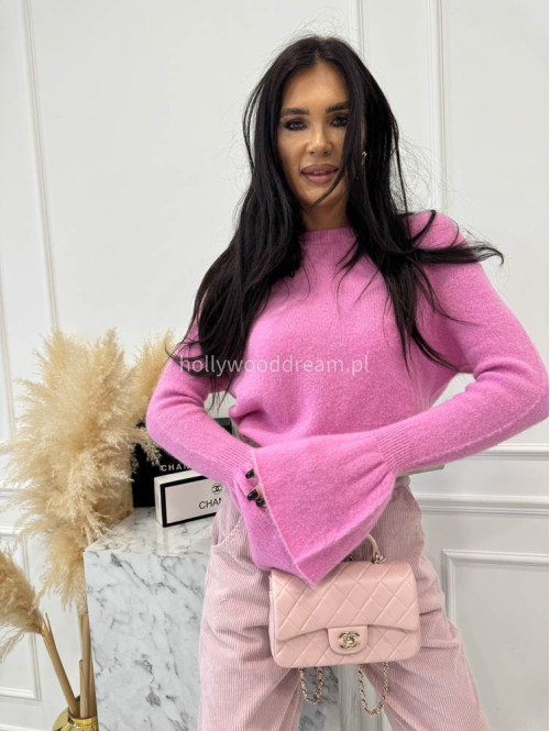 Różowy sweter z baby alpaką i falbanką na rękawkach Lola 02 - photo #8