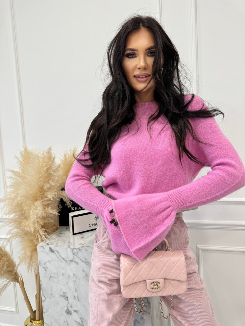 Różowy sweter z baby alpaką i falbanką na rękawkach Lola 02 - photo #1