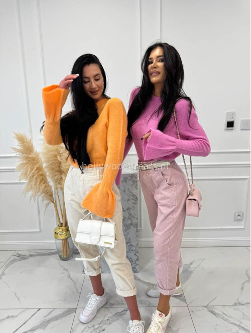 Pomarańczowy sweter z baby alpaką i falbanką na rękawkach Lola 02 - photo #4