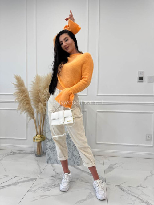 Pomarańczowy sweter z baby alpaką i falbanką na rękawkach Lola 02 - photo #6