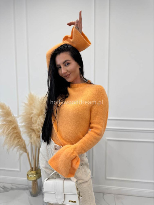 Pomarańczowy sweter z baby alpaką i falbanką na rękawkach Lola 02 - photo #7