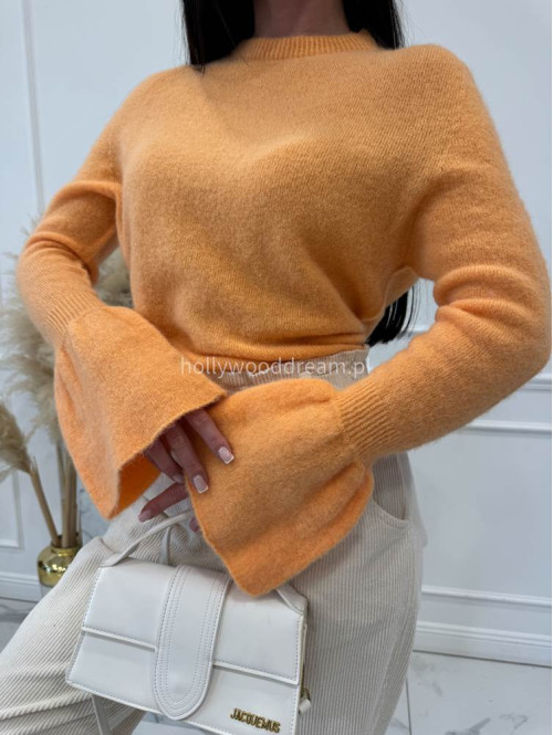 Pomarańczowy sweter z baby alpaką i falbanką na rękawkach Lola 02 - photo #12