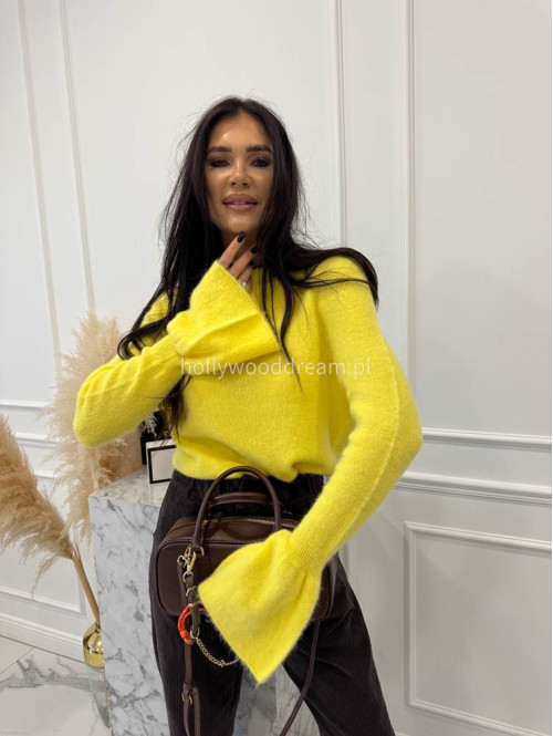 Żółty sweter z baby alpaką i falbanką na rękawkach Lola 02 - photo #6