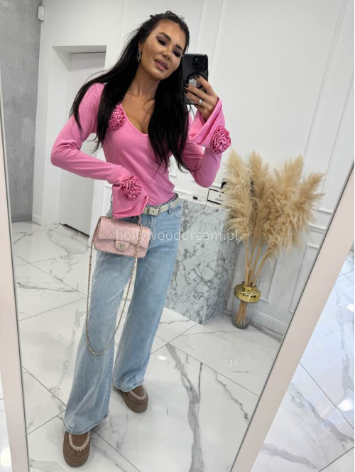 Barbie róż bawełniana bluzka z rękawem dzwonek i 3-różami Maja 24 - photo #0