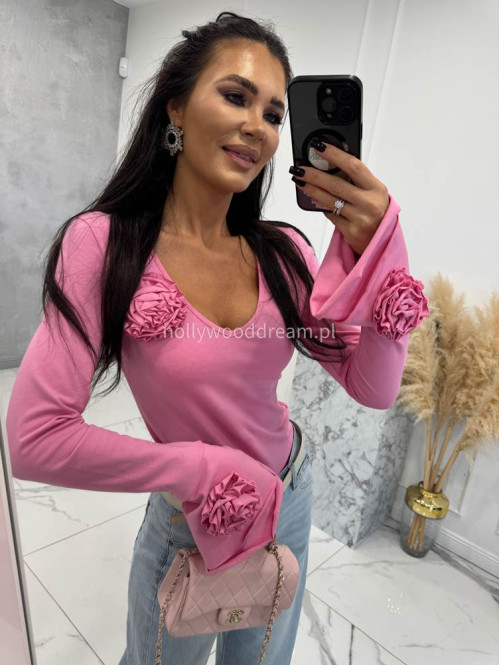Barbie róż bawełniana bluzka z rękawem dzwonek i 3-różami Maja 24 - photo #1