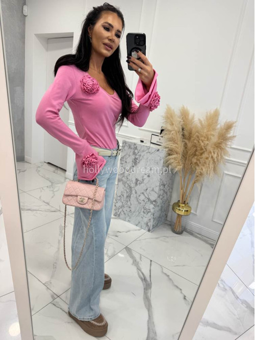 Barbie róż bawełniana bluzka z rękawem dzwonek i 3-różami Maja 24 - photo #4