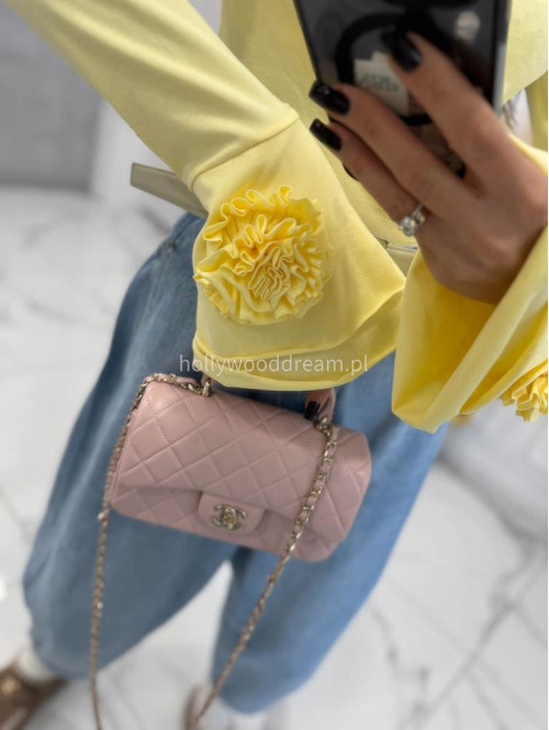 Żółta bawełniana bluzka z rękawem dzwonek i 3-różami Maja 24 - photo #3