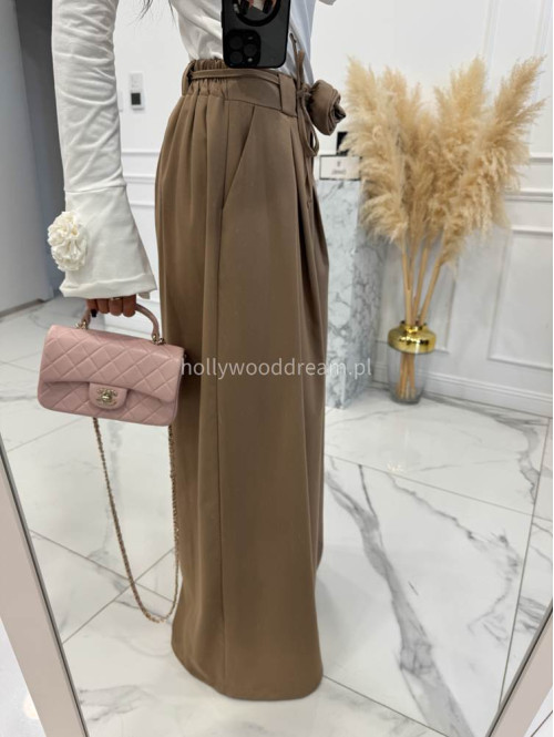 Cappuccino spodnie z szeroką nogawką i paskiem z różą Berenis 24 - photo #3