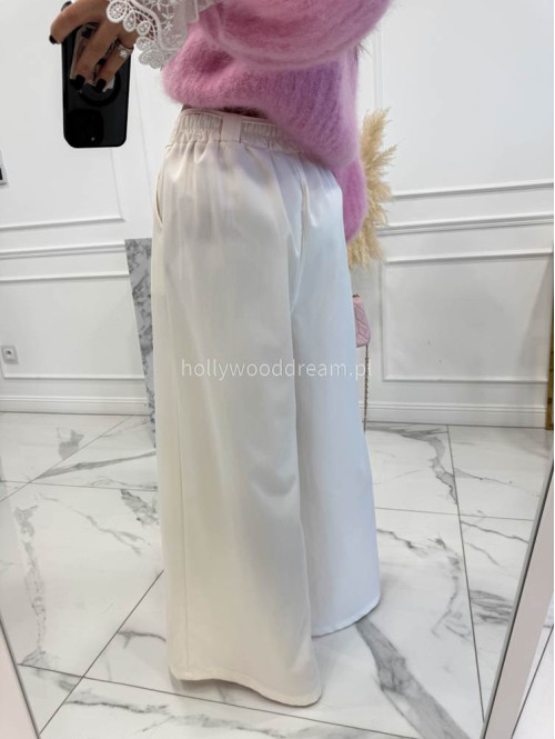 Ecru spodnie z szeroką nogawką i paskiem z różą Berenis 24 - photo #6