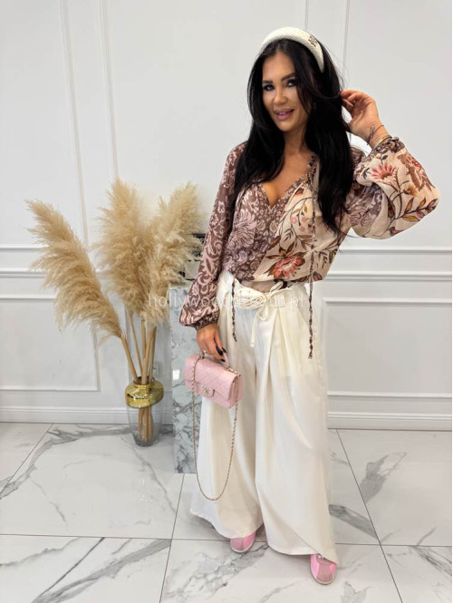 Ecru spodnie z szeroką nogawką i paskiem z różą Berenis 24 - photo #8