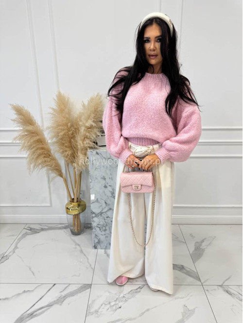 Ecru spodnie z szeroką nogawką i paskiem z różą Berenis 24 - photo #15