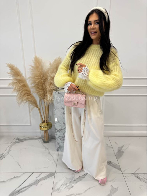 Ecru spodnie z szeroką nogawką i paskiem z różą Berenis 24 - photo #17