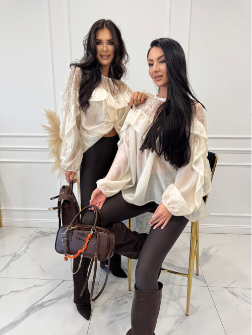 Ecru koszula z koronkową górą i falbaną Lejdi 24