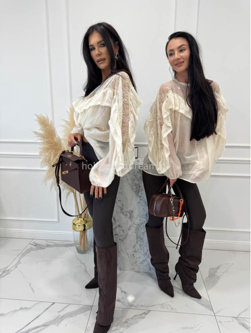 Ecru koszula z koronkową górą i falbaną Lejdi 24 - photo #3