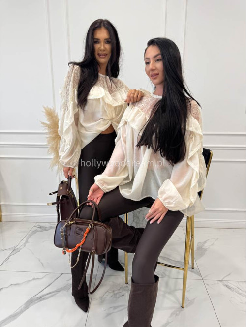 Ecru koszula z koronkową górą i falbaną Lejdi 24 - photo #4